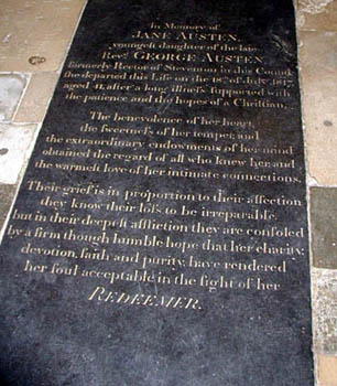 Jane Austen's grave in Winchester Cathedral.